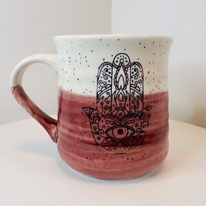 Gold Pink and Cream Large Glazed Ceramic Hamsa Hand Mug Cup